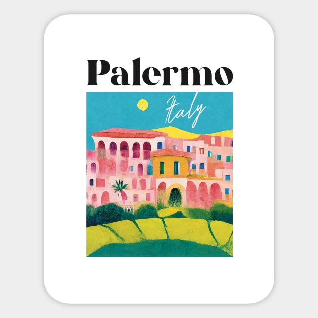 Colorful Palermo Italy Gouache Travel Poster Retro Wall Art Illustration Sticker by BetterManufaktur